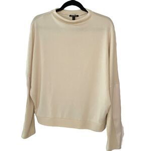 Express Women Cozy Mock Neck Faux Leather Long Sleeves Cream Sweater Medium